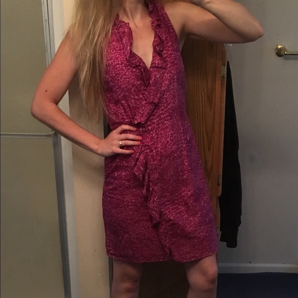 Pink cheetah wrap dress
